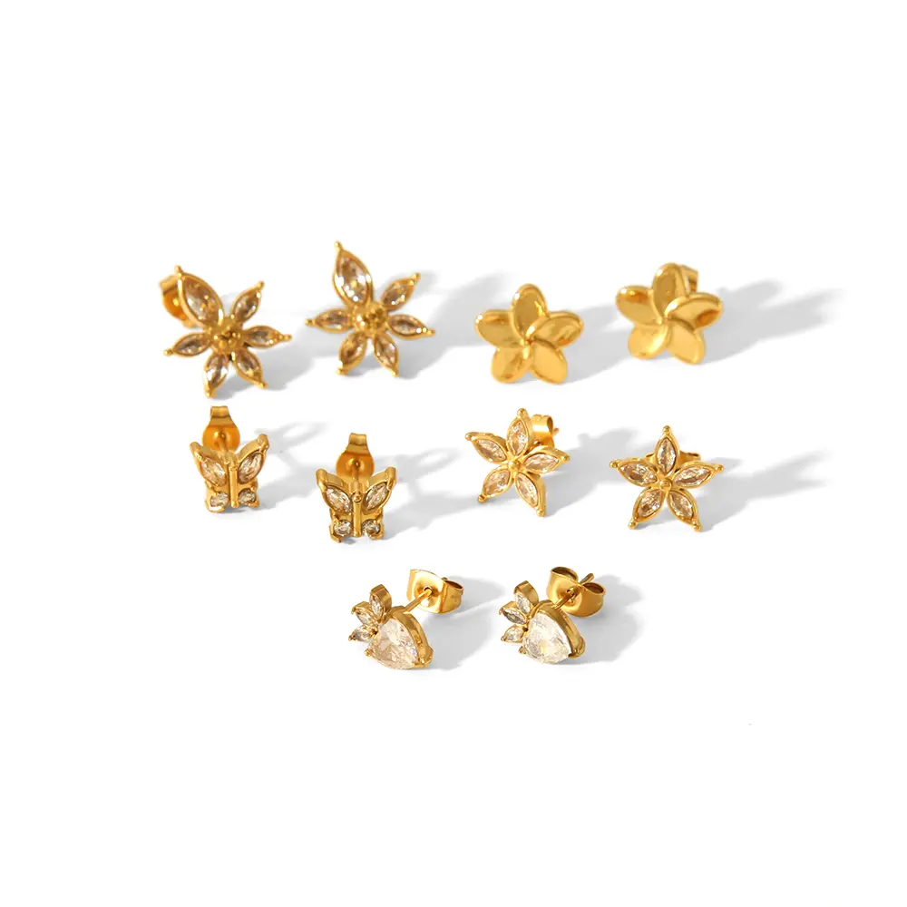 1 Pair Sweet Simple Style Flower Shape Stainless Steel 18K Gold Plated Women's Stud Earrings h5 